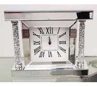 Deenz Crushed Jewel Mirror Wall Clock Roman Numbers Pillars Diamante Mirror Glass Clock H 27 X W 32 X D 8Cm