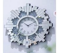 Deenz Crushed Jewel Round 60Cm Sunburst Mirrored Office Wall Clock Modern Living Room Badroom Decor