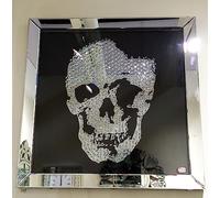 DEENZ Crystal Effect Skull Mirrored Wall Art - Silver Height: 60Cm, Width: 60Cm