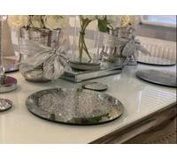 DEENZ Crystal Jewel Diamond and Mirror Round Coasters Placemats Set Glitter Sparkle Full Crushed Diamante Jewel Home Decor (2 Placemats)