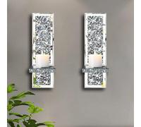 Deenz Crystal Set Of 2 Wall Chandelier Silver Mirrored Candle Holders With Crushed Diamond Design 38X11X10 Cm. (Rectangle)