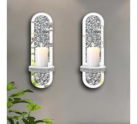 DEENZ Crystal Set of 2 Wall Chandelier Silver Mirrored Candle Holders with Crushed Diamond Design 38x11x10 cm. (Oval)