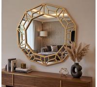 DEENZ Decagonal Shape Wall Hanging Mirror Plastic Geometrical Framed Home Décor Present Idea 61x57.8x2Cm (GOLD)