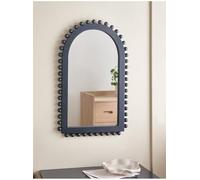 DEENZ Decorative Bobble Bordered Wall Hanging Mirror With Beaded Embellishments Frame Arched From Top Glass & MDF Durable Materials Navy Blue Aesthetic Illusion Bold Unique Statement 40 X 25 X 2 Cm