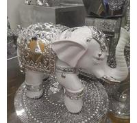 Deenz Decorative Elephant Figurine, Ceramic With Embellishments Ornament (White & Silver)