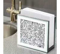 DEENZ Decorative Napkin Holder with Crystal Design Elegant Mirrored Glass Frame, Silver Finish Stylish & Functional Décor for Home, Office, and Dining Spaces 14 x 13 cm