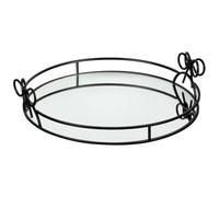 DEENZ Decorative Tray Black Bow Design Mirrored Reflecting Surface Elegant Vanity Organiser Coffee Table Accent Trinket Dish Perfumes & Jewellery Display Serving Plate Storage Solution Candle Holder