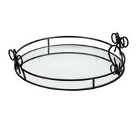 Deenz Decorative Tray Black Bow Design Mirrored Reflecting Surface Elegant Vanity Organiser Coffee Table Accent Trinket Dish