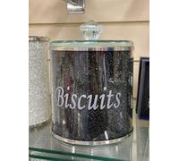 Deenz Diamond Crushed Biscuit Cookies Canister Jar Tin Kitchen Storage Containers Silver Trimmings Crystal Filled Gift (Black)