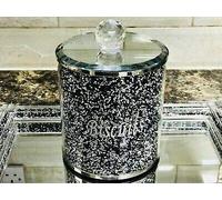 Diamond Crushed Biscuit Cookies Canister Kitchen Container Storage Jar Silver Trimmings Crystal Filled Dual Tone (SILVER/BLACK)