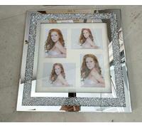 Deenz Diamond Crushed Crystal Sparkly Silver Mirrored 4 Picture Wall Hung Photo Frame