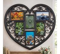 DEENZ Distressed Heart Shape 6 Opening Apertures Collage Wall Hanging Multi-Photo Frame Shabby Chic Plastic Vintage Home Décor Large Gallery 58x52.5x1.7Cm, BLACK