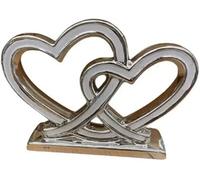 Deenz Double Heart Ceramic Shelf Ornament White & Silver Square Shape Base Art Deco Style Freestanding Anti-Slip Art Decor 27X27Cm