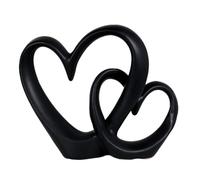 DEENZ Double Heart Sculpture Modern Interlocking Heart Design, Matte Black, White & Silver Finish, Elegant Decorative Piece for Home Décor 27 x 22.5cm (Black)