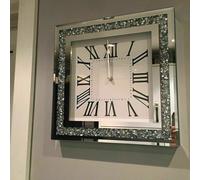 Deenz Elegant 35Cm Crushed Mirror Jewel Wall Clock Roman Numbers Diamante Mirror Glass Clock