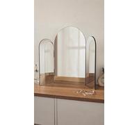 Deenz Elegant Arched Table Top Three Panels Mirror Black Glass Framed Standing Vanity Present Idea Dressing Shelf & Desk 63.2X50Cm