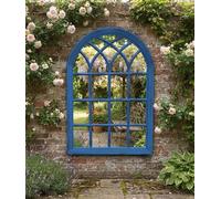 Deenz Elegant Arched Top Soho Window Style Wall Mounted Mirror Blue Rustic Plastic Framed Hallway Distressed Furniture 50.5X71X2Cm