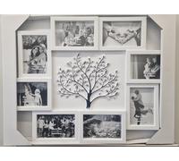 DEENZ Embossed Tree Family Photo Frame Wall Mounted Rectangular Collage 8 Openings 4x6'' With Metal Hooks Modern Rustic Style Smooth Surface Stable Hangings 60 X 46 X 2.5 Cm (White With Black)