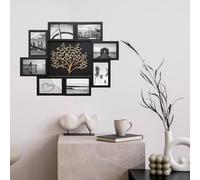 DEENZ Embossed Tree Family Photo Frame Wall Mounted Rectangular Collage 8 Openings 4x6'' With Metal Hooks Modern Rustic Style Smooth Surface Stable Hangings 60 X 46 X 2.5 Cm (Black With Bronze)