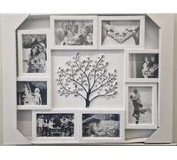 Deenz Embossed Tree Family Photo Frame Wall Rectangular Collage 8 Openings 4X6'' Metal Hooks White With Black 60 X 46 X 2.5 Cm