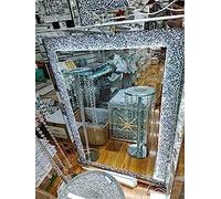 DEENZ Ex-Large Crushed Crystal Led Wall Mirror Silver Home Decorative Living Room Bedroom 104X74Cm