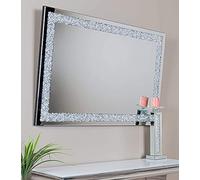 DEENZ Extra Large Wall Mirror Gatsby Crushed Diamond Crystal Glass Silver Frame 120x80cm