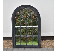 DEENZ Extra Large White Rustic Window Soho Style Mirror Hallway Vanity Wall Elegant Vintage Style 92x62cm (Black Rustic)