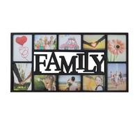 DEENZ Family Collage Photo Multi Aperture Frame Black And White 10 Photos (6x 6"x4", 4x 7"x5") Modern Wall Mount With 'Family' Text Glossy Plastic Rectangle Home Decor 36 x 73 x 2.51 Cm (Black)