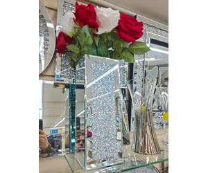 DEENZ Flower Vase With Floral Design Crystal Crushed Diamond loose diamante Flower Vase Pot Silver 13x13x35Cm