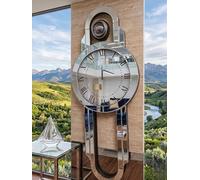 DEENZ Full Mirrored Grandfather Round Style Large Wall Clock Sparkly Silver Mirrored Bling Home decor