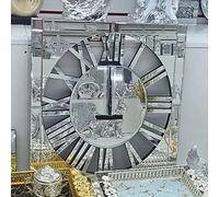 DEENZ Full Mirrored Square Wall Clock Roman Numeral Silent