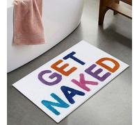 Deenz Get Naked Grey & White Bath Mat Backing Water Absorbent Bathroom Rug Letters Super Soft & Non Slip ( Multicoloured )