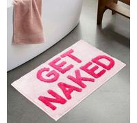 Deenz Get Naked Grey & White Bath Mat Backing Water Absorbent Bathroom Rug Letters Super Soft & Non Slip ( Pink )