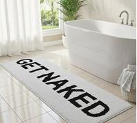 DEENZ Get Naked Grey & White Runner Bath Mat Backing Water Absorbent Bathroom Rug With Pop Up Get Naked Letters Super Soft & Non Slip Extra Long 30X150Cm (White)