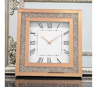 DEENZ Glamorous Rose Gold Crushed Crystal Mirrored Wall Clock Square Silent