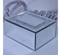 Deenz Glass Silver Mirrored Diamante Crushed Jewels Jewelry Box Mirrored Storage Box
