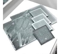 Deenz Glitter Set Of 4X Coasters 10 X 10 Cm Glass Mirrored Square Shaped Sparkle Dining Table Mats Kitchen Luxurious