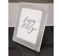 DEENZ Glittery Silver Glitter Glass Photo Frame Mirrored Border For 8X10 Inch Photo, Wedding Glass Picture Display Frame For Living Rooms