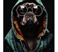 Deenz Glossy Jewelled Street Style Dog Canvas Multicolour Wall Art Home Décor Badroom Living Room (Bull Dog With Hood)