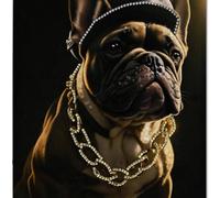 Deenz Glossy Jewelled Street Style Dog Canvas Wall Art Vibrant Decorative Artwork Gem Embellishment Metal 60X80X2.5 Cm