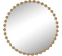 Deenz Golden Beaded Bordered Frame Circular Shape Wall Hanging Mirror Glass Contemporary Finish With Metal Body Hooks On Back 80 Cm