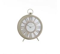 Deenz Greige Mantel Piece Time Clock Traditional Pocket Watch Design Battery Operated Neutral Metal Frame Roman Numerals 30X24X7Cm