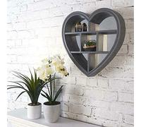 DEENZ GREY HEART MIRROR SHELF 6 SECTIONS DECORATIVE WALL SHELF WALL MIRROR BEST GIFT FOR LOVE ONE'S