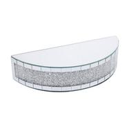 Deenz Half Moon Mirrored Wall Shelf With Crystal Band 38 X 8.5 Cm Glass Display Shelf With Crushed Diamond Design