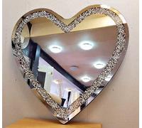 DEENZ Heart Shape Gatsby Crushed Diamond Crystal Glass Frame Silver Bevelled Wall Mirror 70x70cm Bling