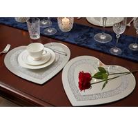 DEENZ Heart-Shaped Crushed Crystal Border Jewel Loose Sparkle Diamante Mirrored Table Placemats & Coasters Reflective Silver Glitter Surface Glass Decor Centrepiece 10/25 Cm (2 Placemats)