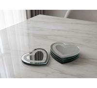 DEENZ Heart-Shaped Crushed Crystal Border Jewel Loose Sparkle Diamante Mirrored Table Placemats & Coasters Reflective Silver Glitter Surface Glass Decor Centrepiece 10/25 Cm (4 Coasters)