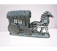 DEENZ Horse With Round Wagon Buggy Gypsy Big Wheels Crushed Diamond Carriage Ornament Shelf Sitter Bling Home Decor Best For Gift (Silver)