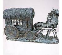 Deenz Horse With Round Wagon Buggy Gypsy Big Wheels Crushed Diamond Carriage Ornament Shelf Sitter Bling (Silver)