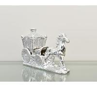 DEENZ Horse With Square Wagon Buggy Gypsy Big Wheels Crushed Diamond Carriage Ornament Shelf Sitter Bling Home Decor Best For Gift (Silver)